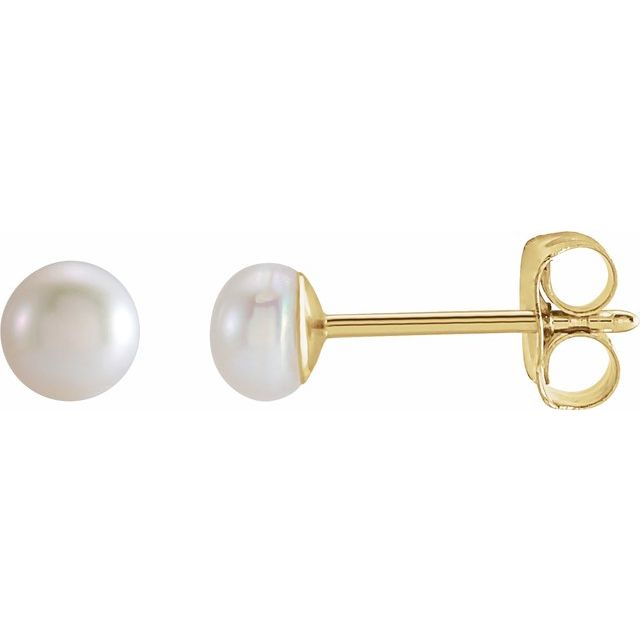 14K Yellow 3 mm Cultured Freshwater Pearl Earrings