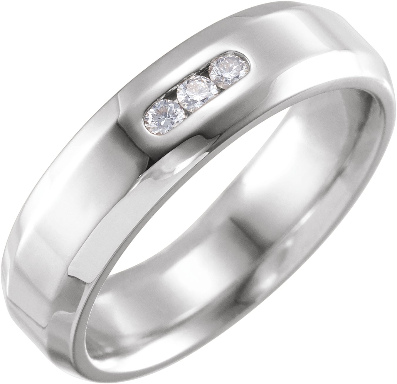 1/8 CTW Natural Diamond Beveled Edge Comfort-Fit Band – 14K White Gold