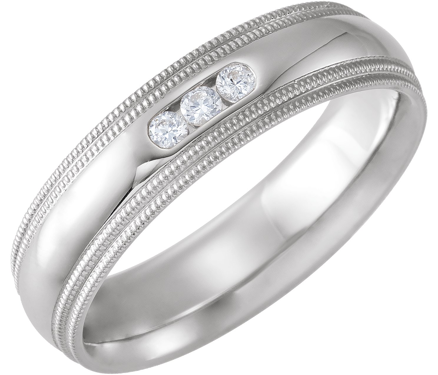1/8 CTW Natural Diamond Half Round Comfort-Fit Milgrain Band – 14K White Gold