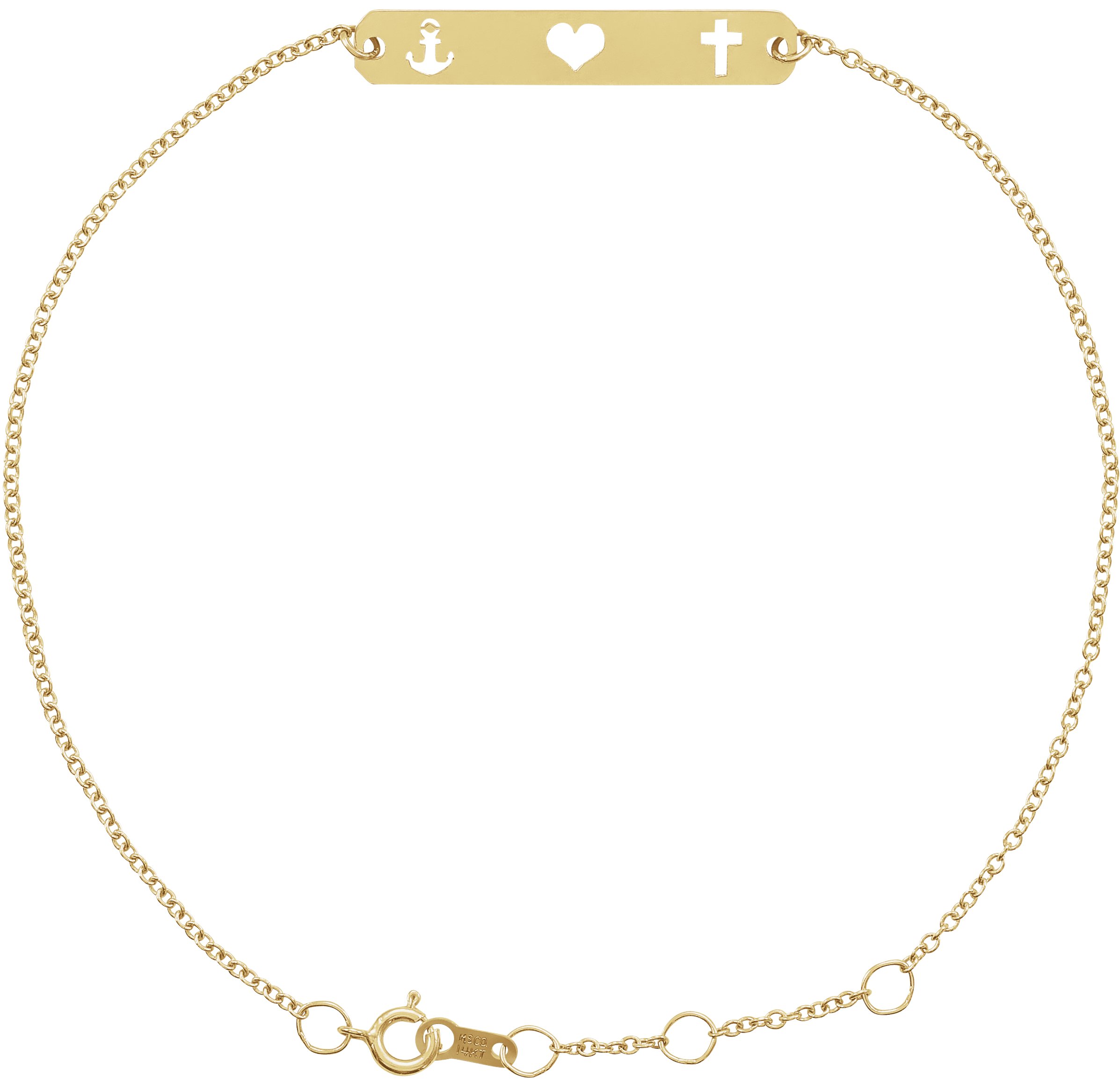 14K Yellow Faith, Love, Hope Bar 6 1/2-7 1/2" Bracelet