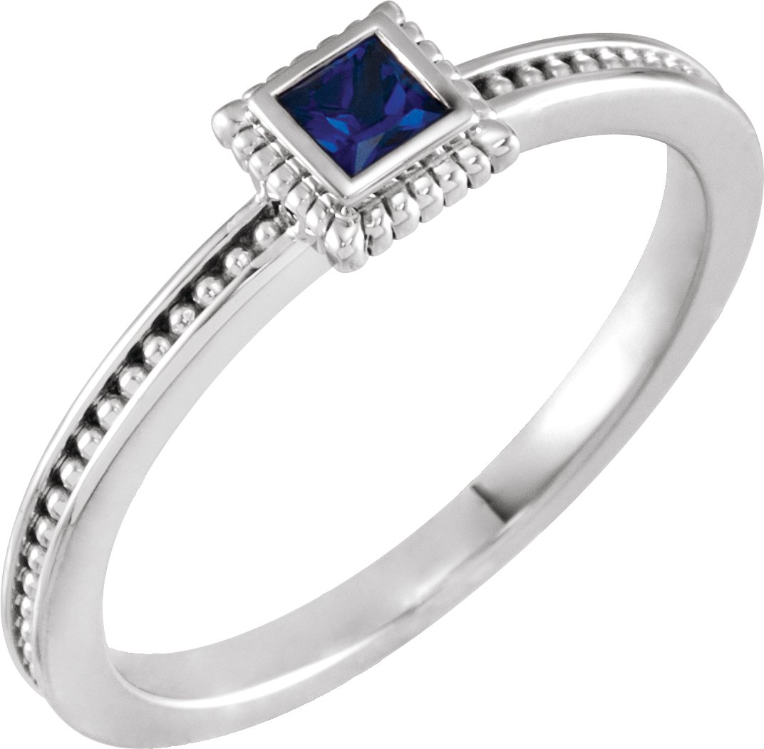 14K White Blue Sapphire Stackable Family Ring