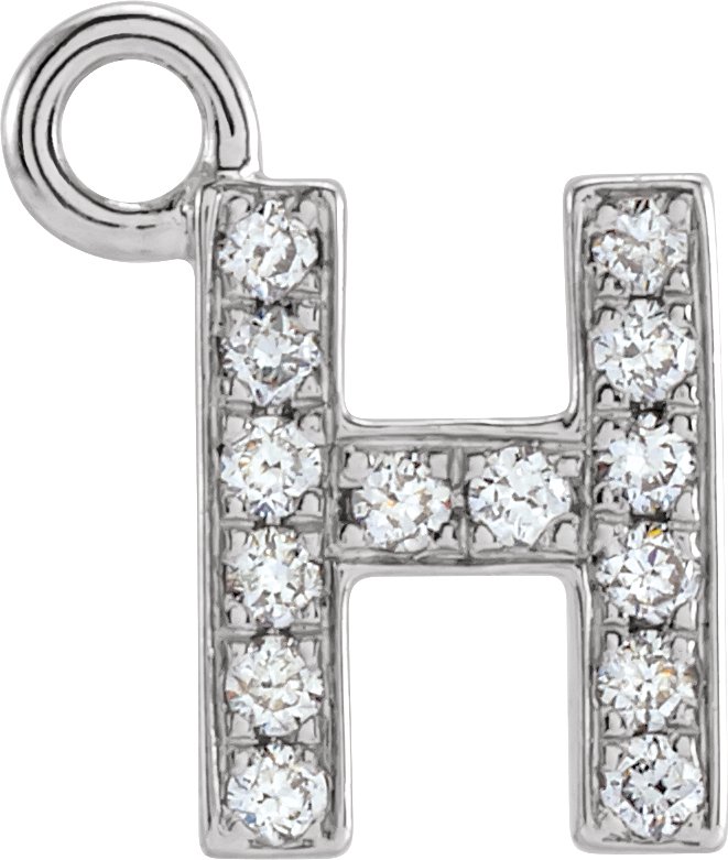 14K White .05 CTW Natural Diamond Initial H Dangle