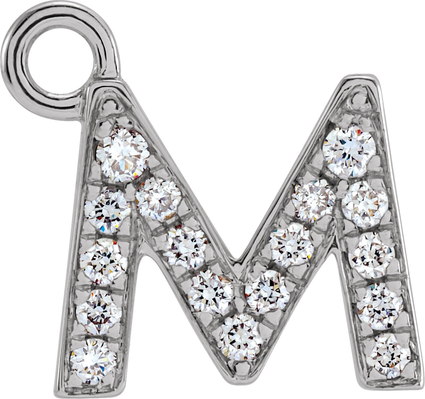 14K White .06 CTW Natural Diamond Initial M Dangle