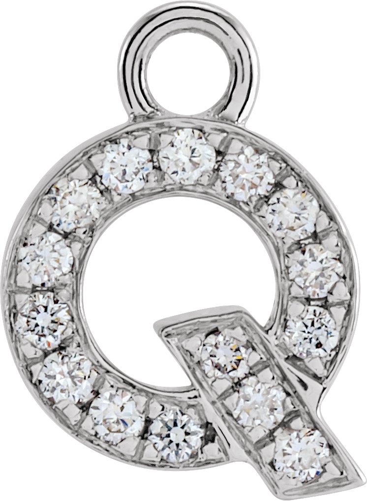 14K White .05 CTW Natural Diamond Initial Q Dangle