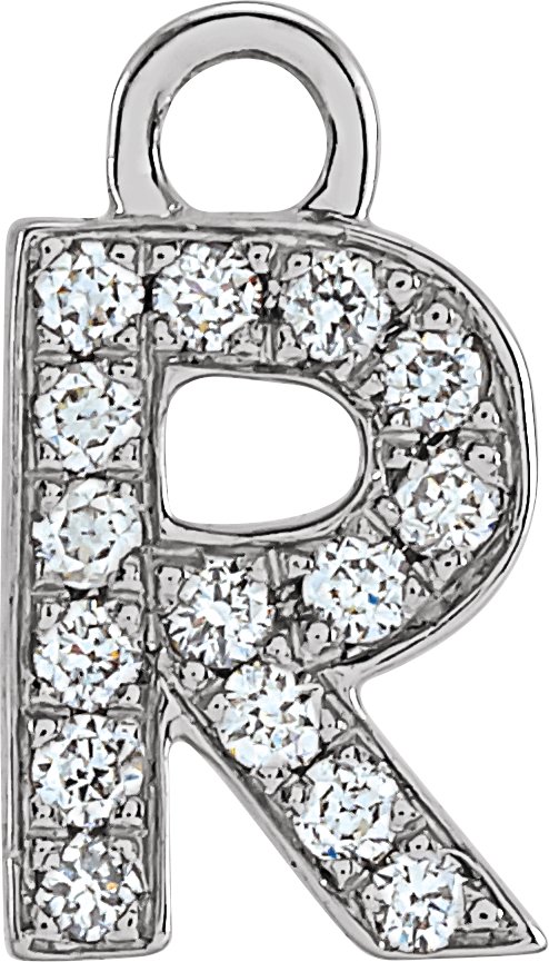 14K White .05 CTW Natural Diamond Initial R Dangle