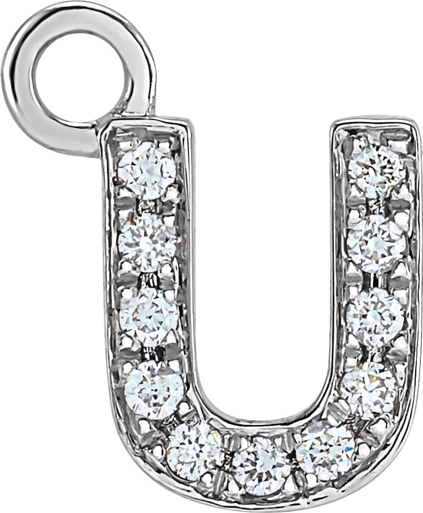 14K White .04 CTW Natural Diamond Initial U Dangle