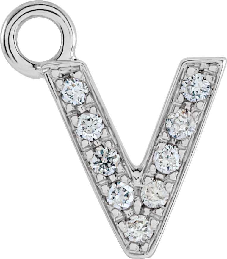 14K White .03 CTW Natural Diamond Initial V Dangle