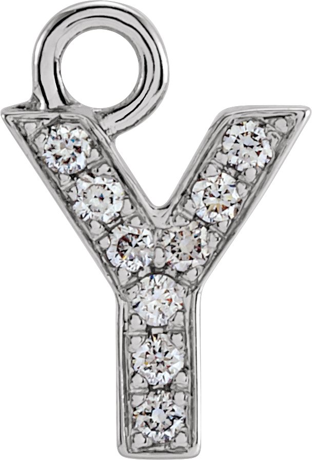 14K White .03 CTW Natural Diamond Initial Y Dangle