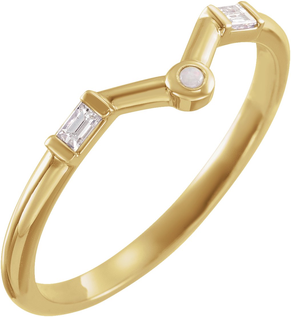 14K Yellow Natural White Opal & .08 CTW Natural Diamond V Ring