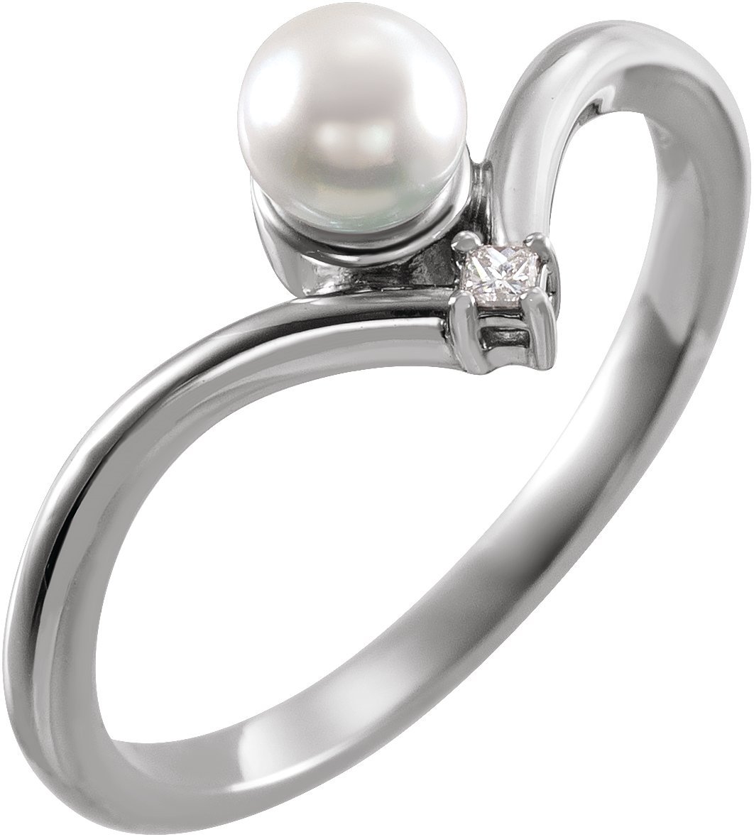 14K White Akoya Cultured Pearl & .025 CTW Diamond Ring