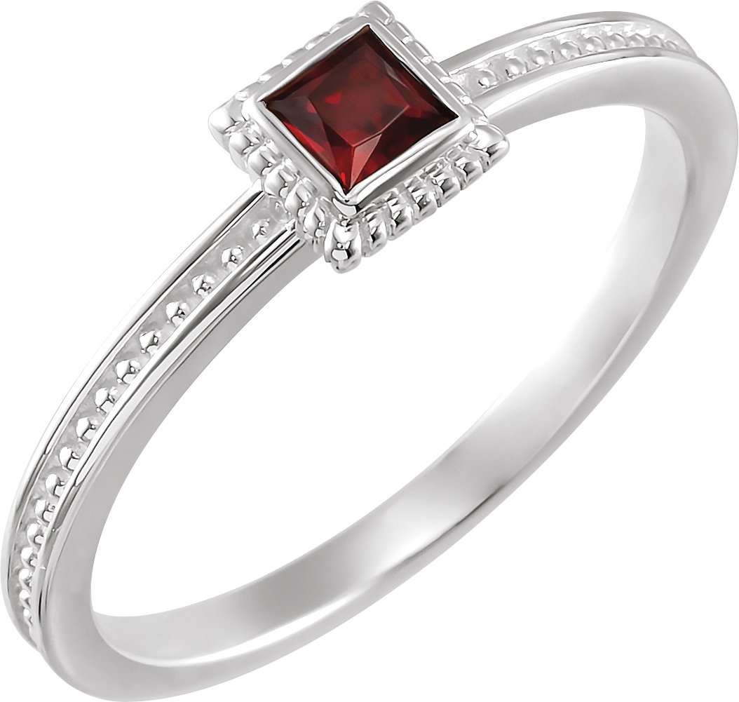 Sterling Silver Mozambique Garnet Stackable Family Ring