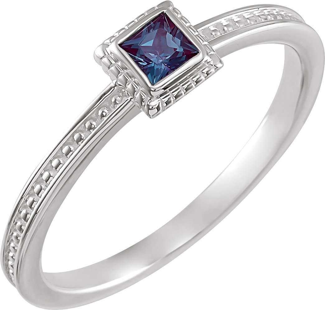 Sterling Silver Lab-Grown Alexandrite Stackable Family Ring