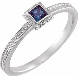 Sterling Silver Lab-Grown Alexandrite Stackable Family Ring