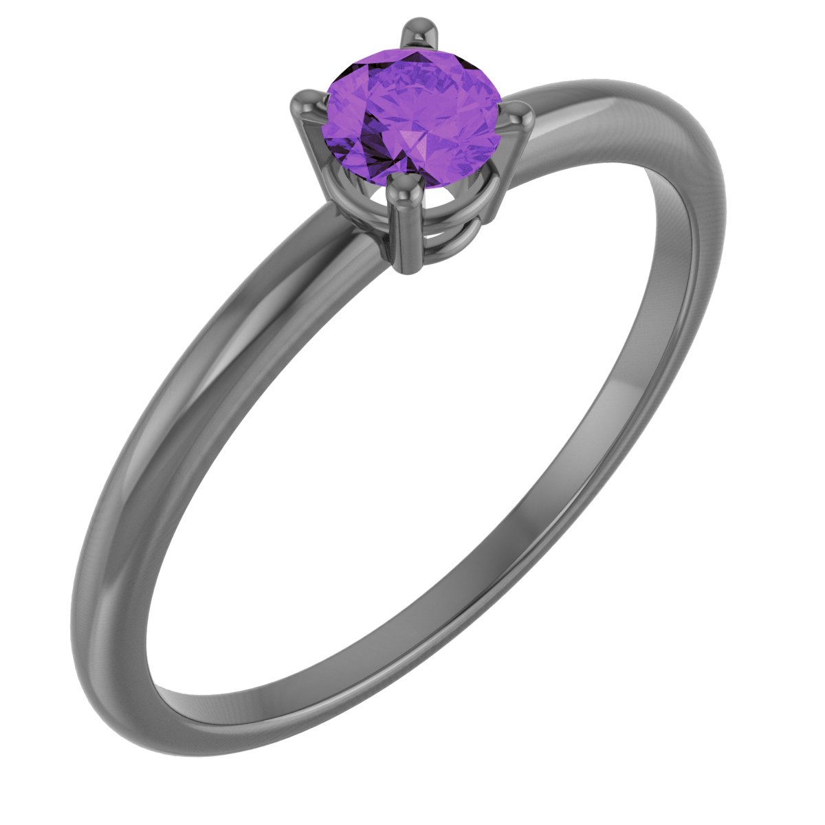 Sterling Silver 4 mm Round Natural Amethyst Youth Ring