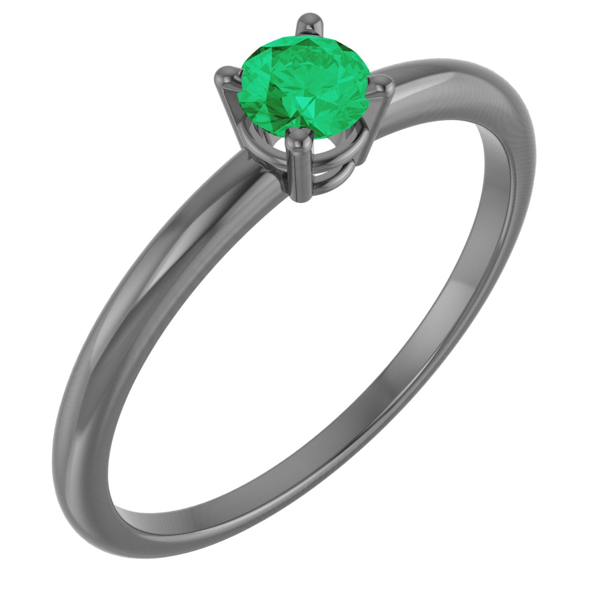 14K White 4 mm Natural Emerald Ring