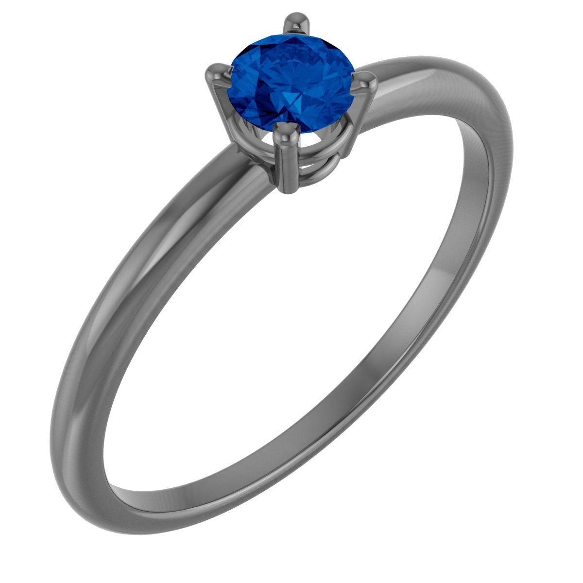 14K White 4 mm Natural Blue Sapphire Ring