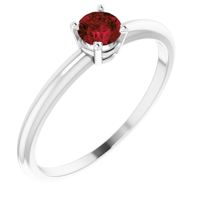 Sterling Silver 4 mm Round Natural Mozambique Garnet Youth Ring