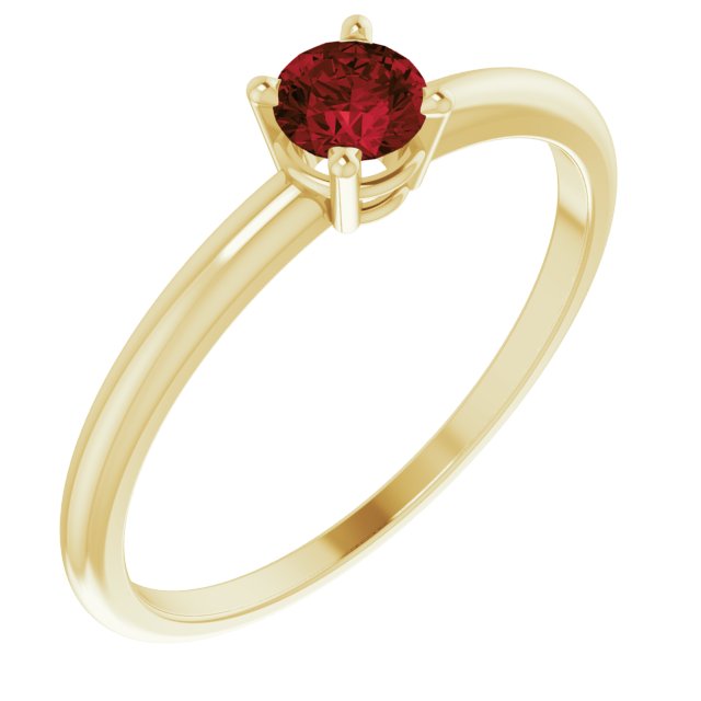 14K Yellow 4 mm Round Natural Mozambique Garnet Youth Ring