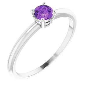 Sterling Silver 4 mm Round Natural Amethyst Youth Ring