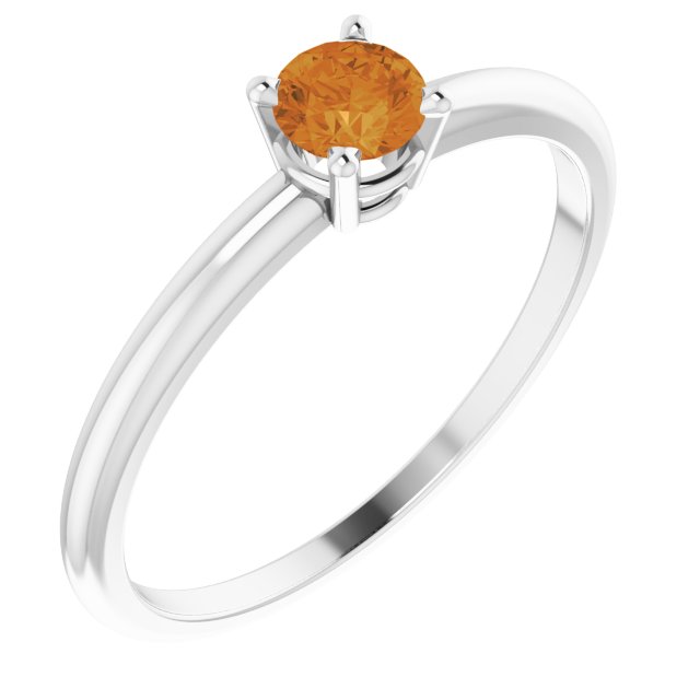 Sterling Silver 4 mm Natural Citrine Ring