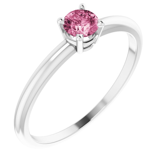 Sterling Silver 4 mm Round Natural Pink Tourmaline Youth Ring
