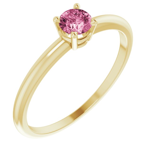 14K Yellow 4 mm Natural Pink Tourmaline Ring