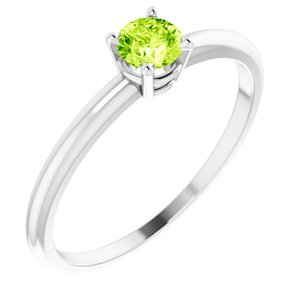 Sterling Silver 4 mm Round Natural Peridot Youth Ring