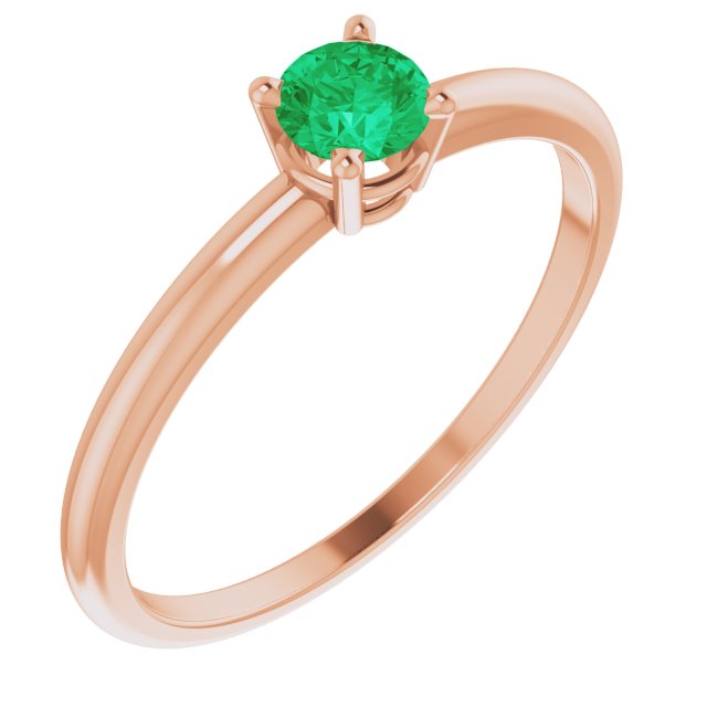 14K Rose 4 mm Round Natural Emerald Youth Ring