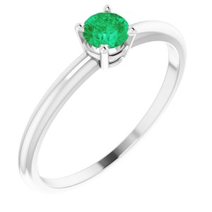 Sterling Silver 3 mm Round Imitation Emerald Youth Ring