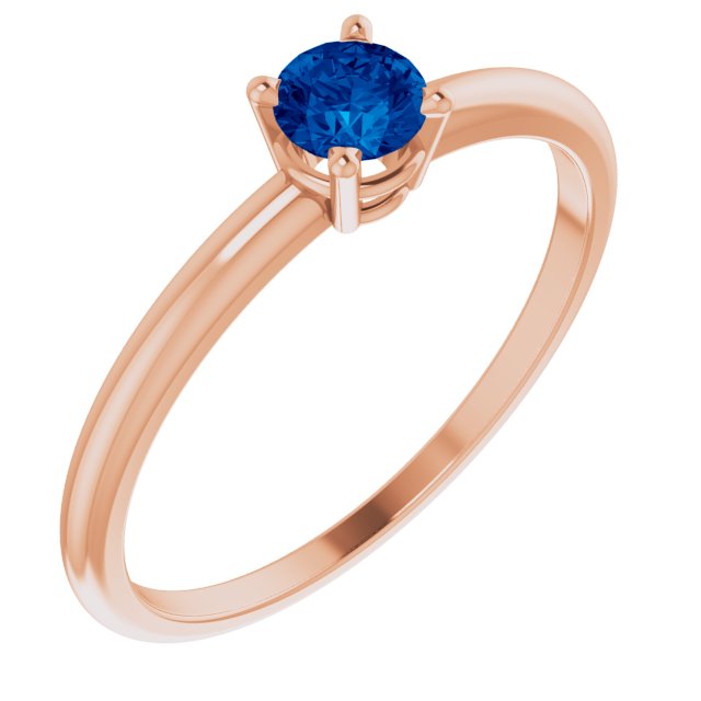 14K Rose Lab-Grown Blue Sapphire Ring
