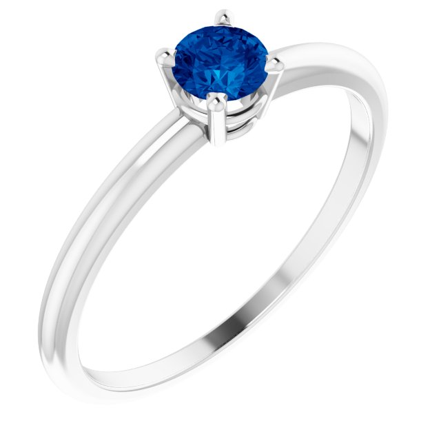 Sterling Silver 4 mm Natural Blue Sapphire Ring