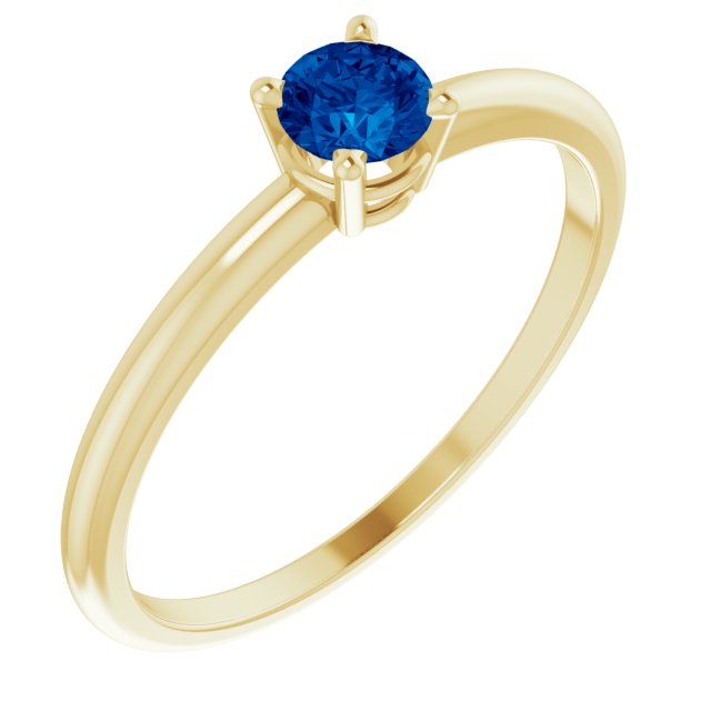 14K Yellow 4 mm Round Natural Blue Sapphire Youth Ring