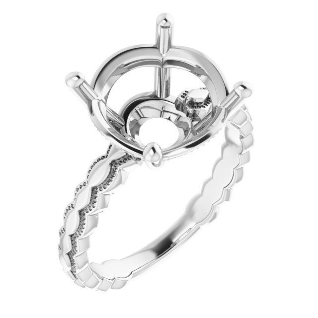 14K White 12 mm Round Solitaire Engagement Ring Mounting