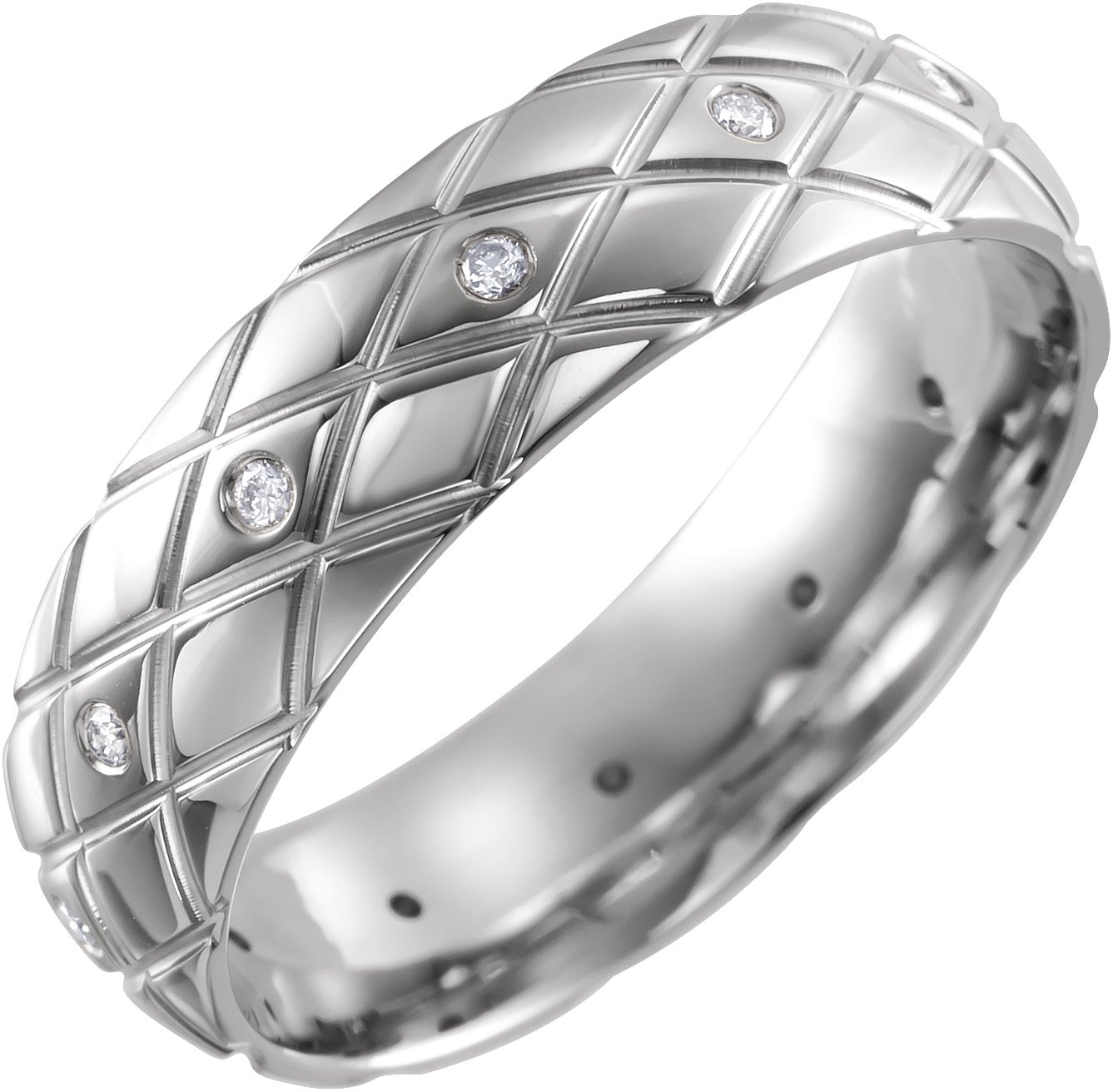 Platinum 1/8 CTW Natural Diamond Patterned Band Size 19