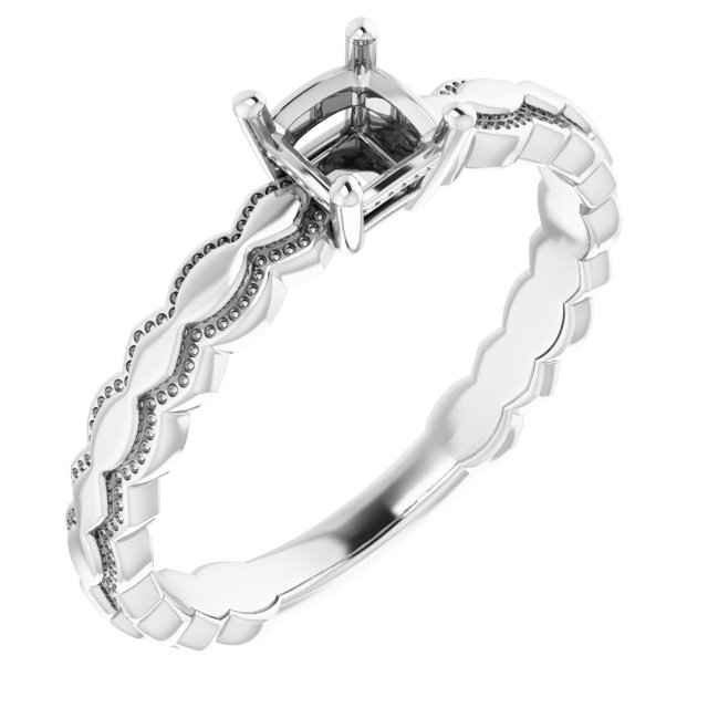 14K White 4 mm Square Solitaire Engagement Ring Mounting