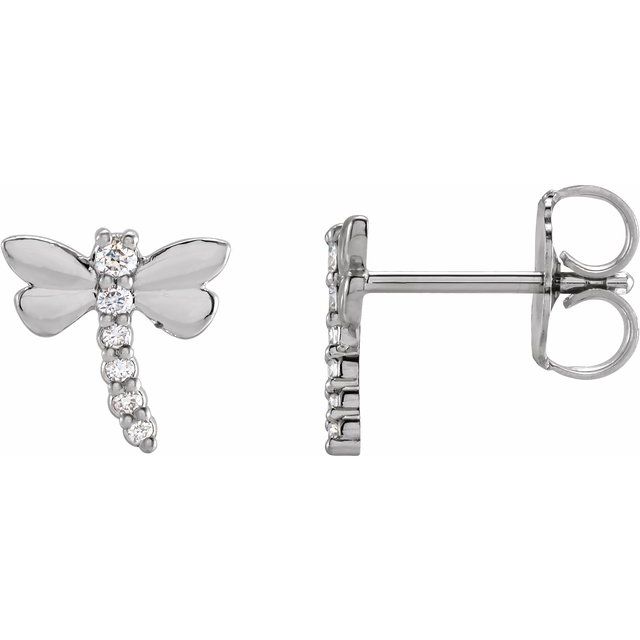 14K White .08 CTW Natural Diamond Dragonfly Earrings