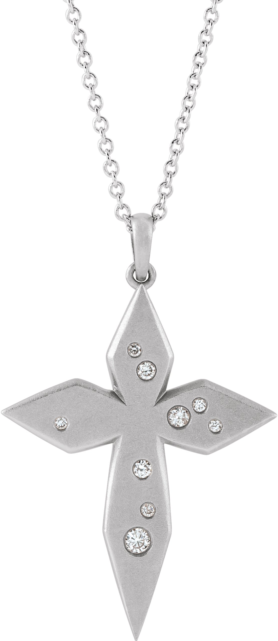 Sterling Silver .08 CTW Natural Diamond Cross 16-18" Necklace