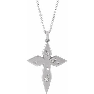 Sterling Silver .08 CTW Natural Diamond Cross 16-18" Necklace