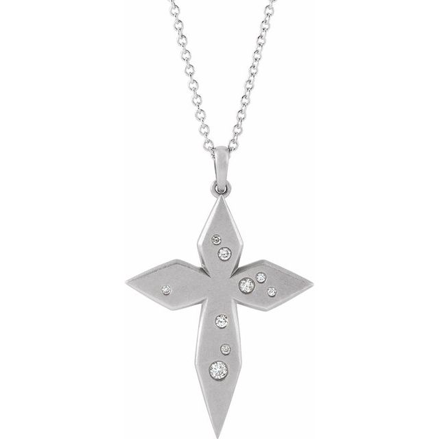 Sterling Silver .08 CTW Natural Diamond Cross 16-18 Necklace