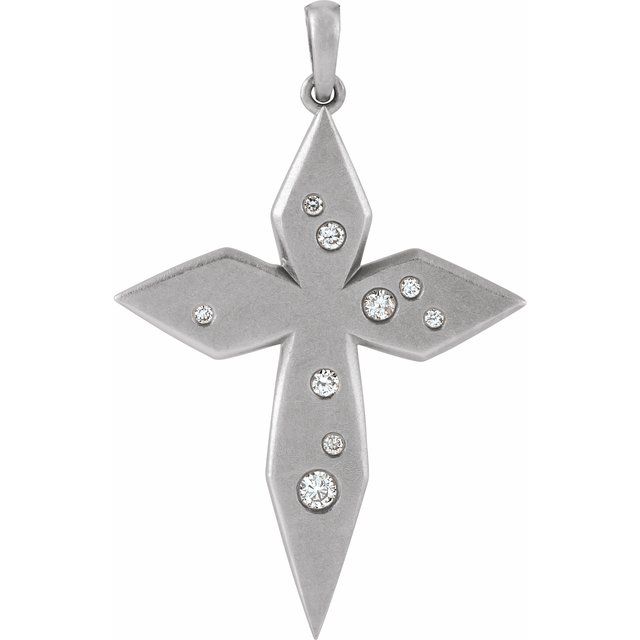 Sterling Silver .08 CTW Natural Diamond Cross Pendant