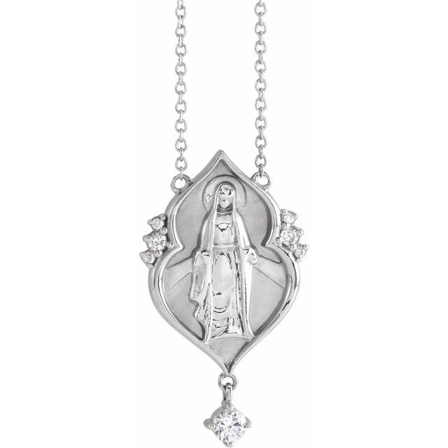 Sterling Silver .08 CTW Natural Diamond Miraculous Mary 18