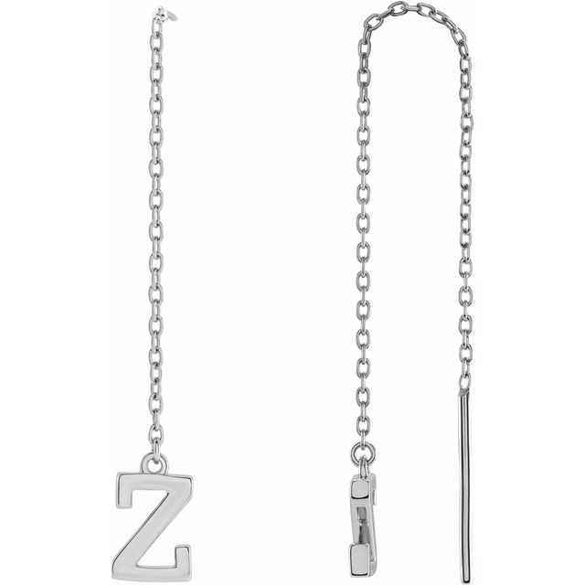 14K White Single Initial Z Chain Earring
