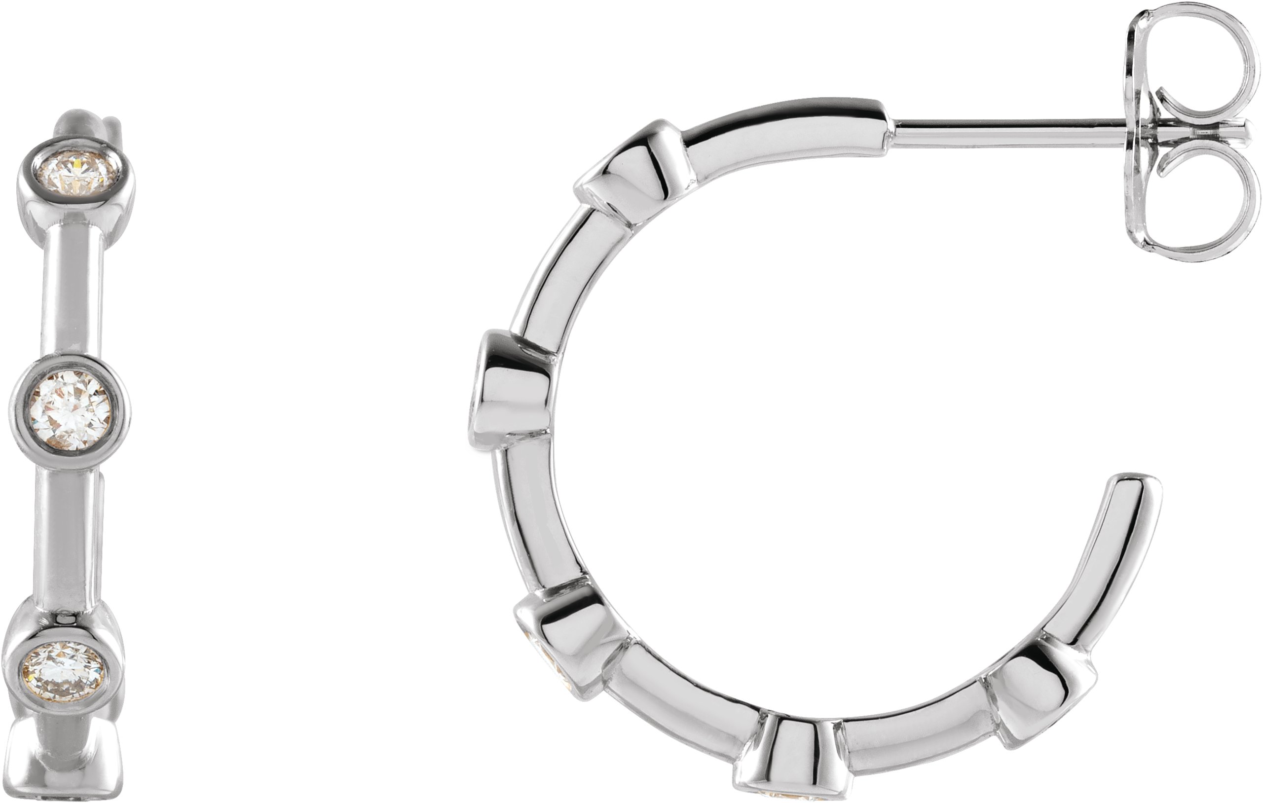 Platinum 1/3 CTW Diamond Bezel-Set Hoop Earrings