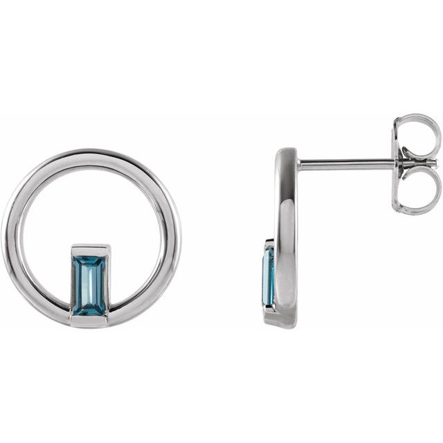 Sterling Silver Natural London Blue Topaz Circle Earrings