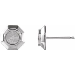 Platinum 4 mm Round Geometric Cabochon Earring