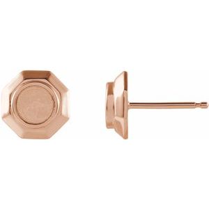 14K Rose 4 mm Round Geometric Cabochon Earring