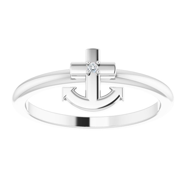 14K White .01 CT Natural Diamond Cross Anchor Ring