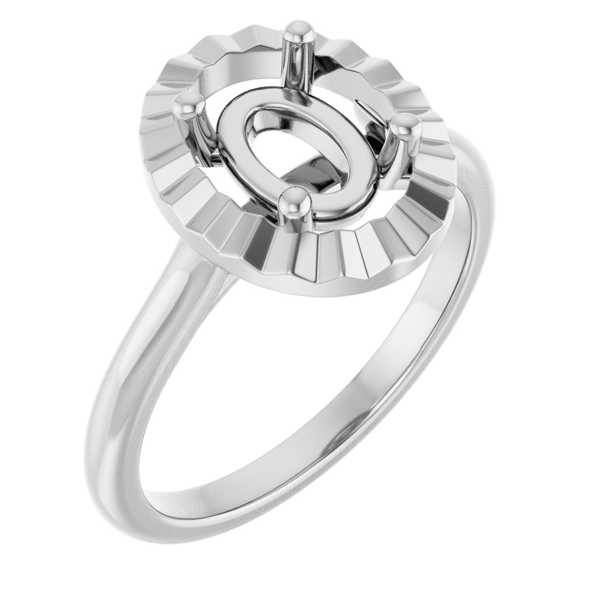 14K White 8x6 mm Oval Solitaire Engagement Ring Mounting