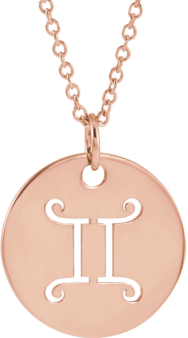 14K Rose Gemini Zodiac Disc 16-18" Necklace