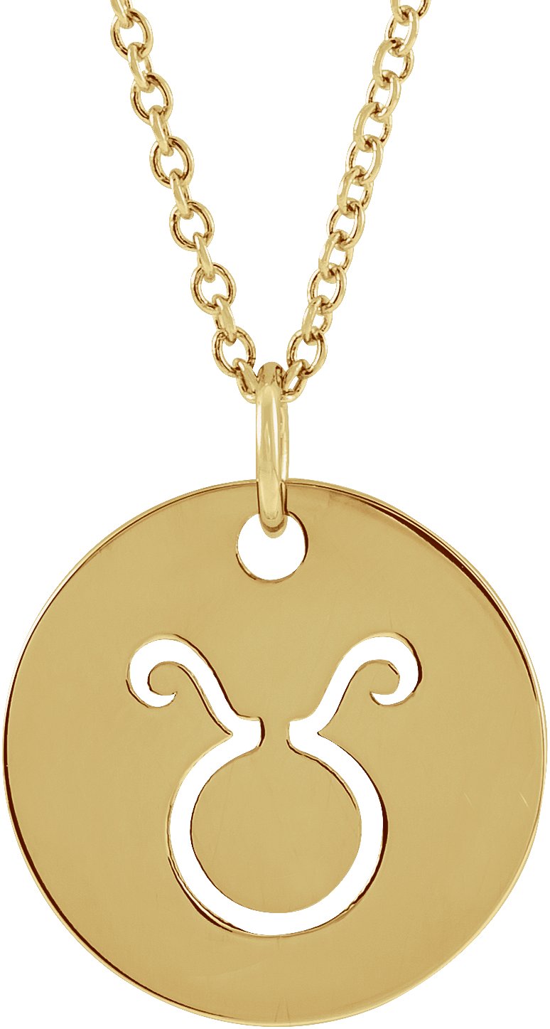 14K Yellow Taurus Zodiac Disc 16 to 18 inch Necklace Ref 17481499